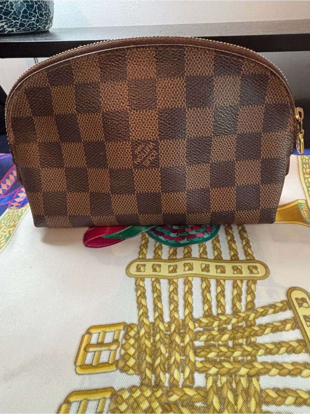 Authentic Louis Vuitton Brown Damier Ebene Dome Pouch PM - Picture 3 of 8